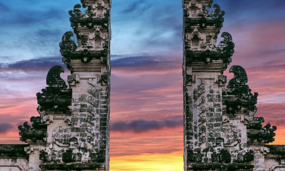 Temple gates at Lempuyang Luhur temple in Bali, Indonesia.